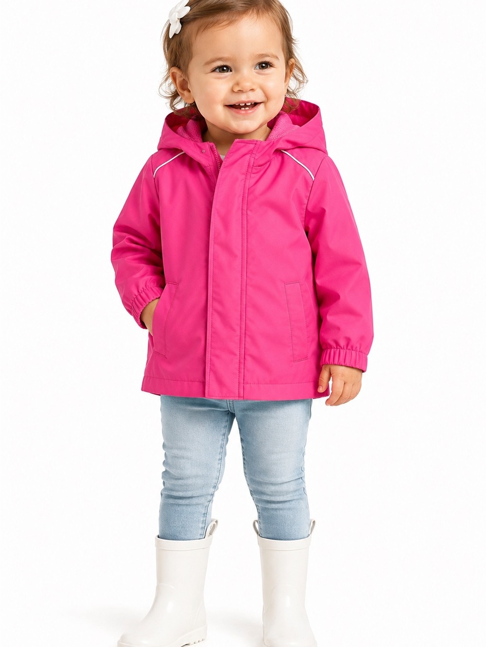 NWOT Cat & Jack Pink Hooded Rain Jacket 12M Baby Girls Water Resistant